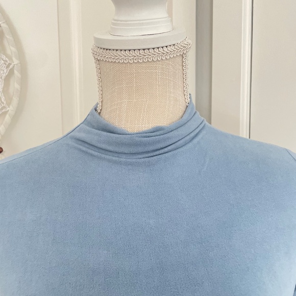 Blue Blush | Vintage Y2K Light Blue Suede Bodycon Mini Dress, Made in USA, M - Picture 7 of 10